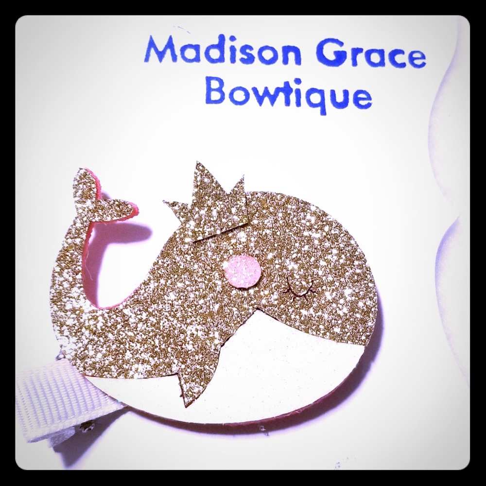 Glitter felt whale hair clip